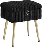 SONGMICS Vanity Stool Chair Faux Fur with Storage, Vanity Bench, Metal Legs, Adjustable Feet, for Living Room, Bedroom, Makeup Room, Ink Black ULOM505BZ02