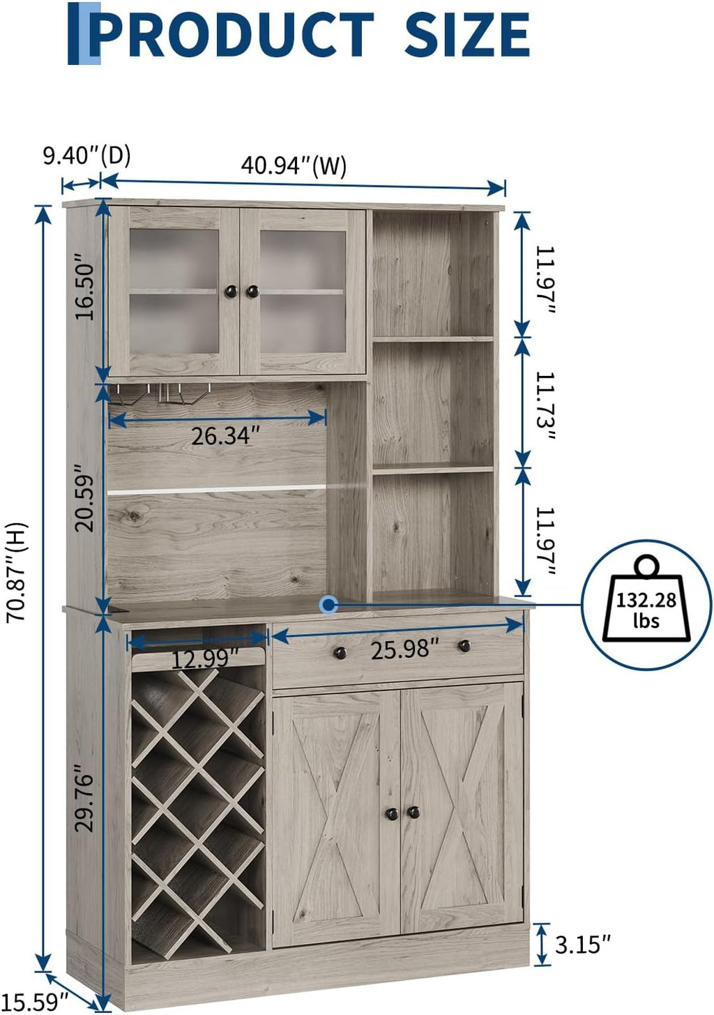 IDEALHOUSE 72 Inch Tall Kitchen Pantry Cabinet with Power Outlet - Wine Bottle Rack, Barn Doors, Ample Storage, Modern Sideboard Buffet for Dining Room, Kitchen, or Home Bar