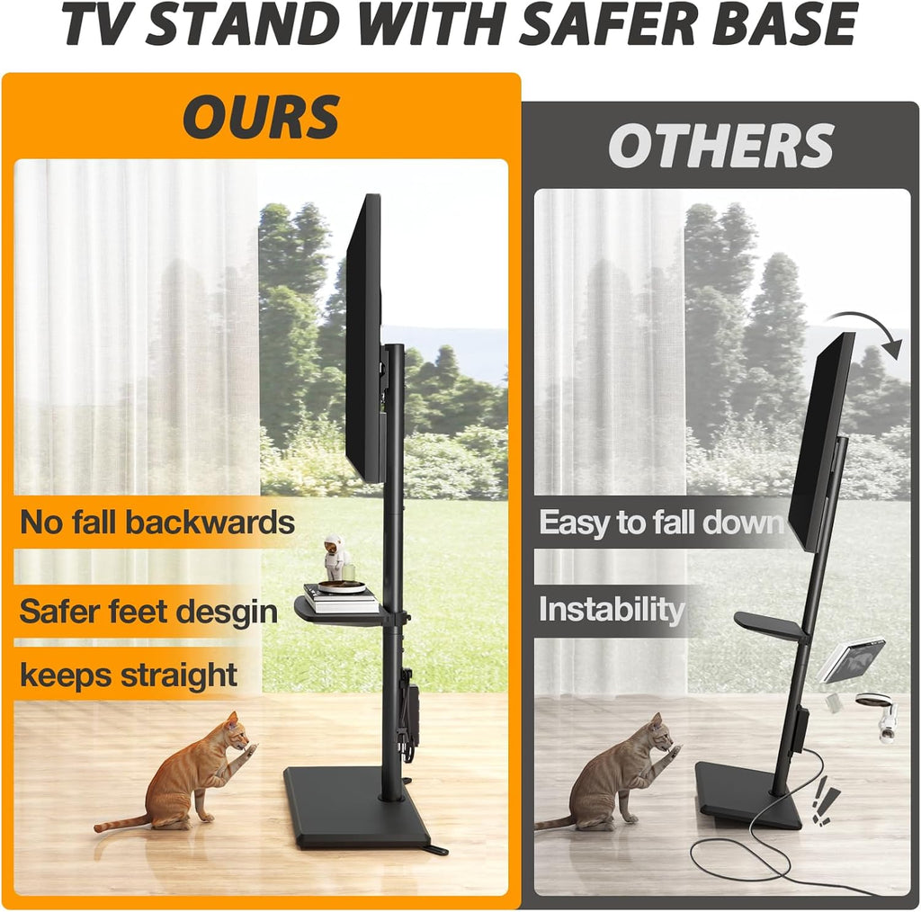 TVON Floor TV Stand with Power Outlet for 32-65 inch TVs up to 88 lbs | Swivel TV Mount Stand with Height Adjustment and Safety Wood Base for Bedroom, Office, Corner, Max VESA 400x400mm, Black