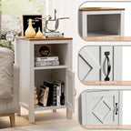 BVIUNTWO Set of 2 Modern White Side Tables with Cabinet & Open Department, Sofa End Table for Living Room, Nightstand for Bedroom