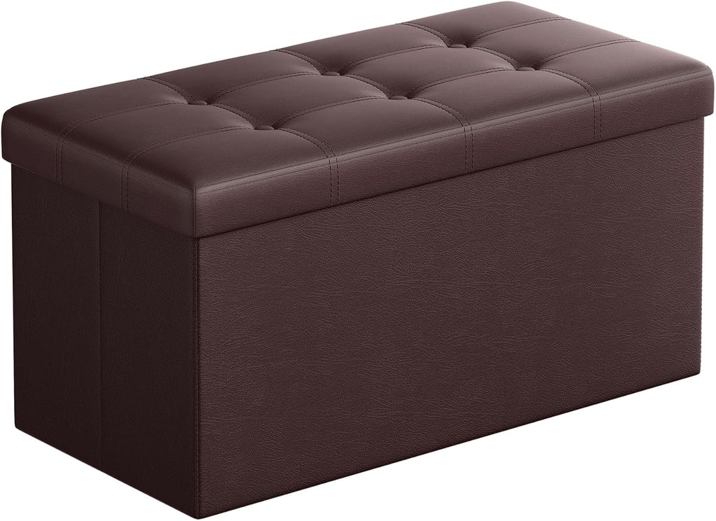 SONGMICS Storage Ottoman Bench, 30 Inches Folding Foot Rest Stool | PU Leather, Easy Assembly, for Living Room, Bedroom, Entryway, Rustic Walnut and Ink Black, MINOTA Collection ULSF40Z