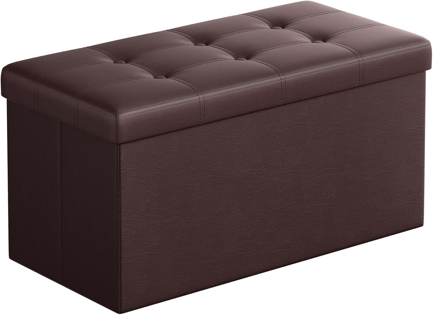 SONGMICS Storage Ottoman Bench, 30 Inches Folding Foot Rest Stool | PU Leather, Easy Assembly, for Living Room, Bedroom, Entryway, Rustic Walnut and Ink Black, MINOTA Collection ULSF40Z