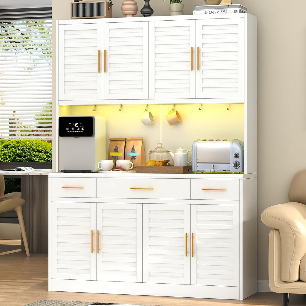 71" Tall Kitchen Pantry Cabinet, Metal Storage Cabinet, with 8 Doors & 6 Adjustable Shelves & 3 Drawer,Cupboard for Bathroom, Dinning Room, Kitchen, White