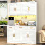 71" Tall Kitchen Pantry Cabinet, Metal Storage Cabinet, with 8 Doors & 6 Adjustable Shelves & 3 Drawer,Cupboard for Bathroom, Dinning Room, Kitchen, White