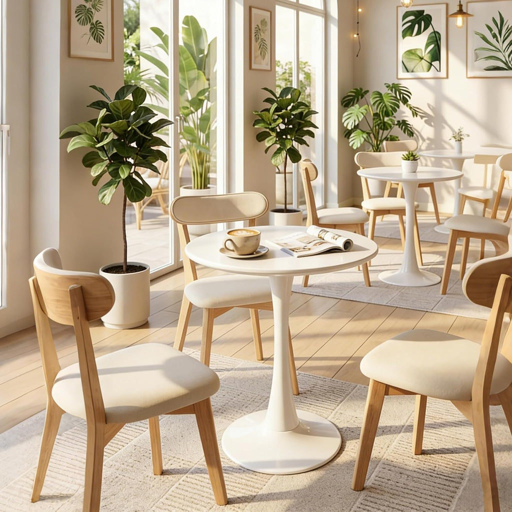 Round Dining Table, 27.6" Circle Tulip Table with Thickened Tabletop & Metal Pedestal, Mid Century Modern Bistro Table for Kitchen, Small Places, Living Room, Cafe (White)