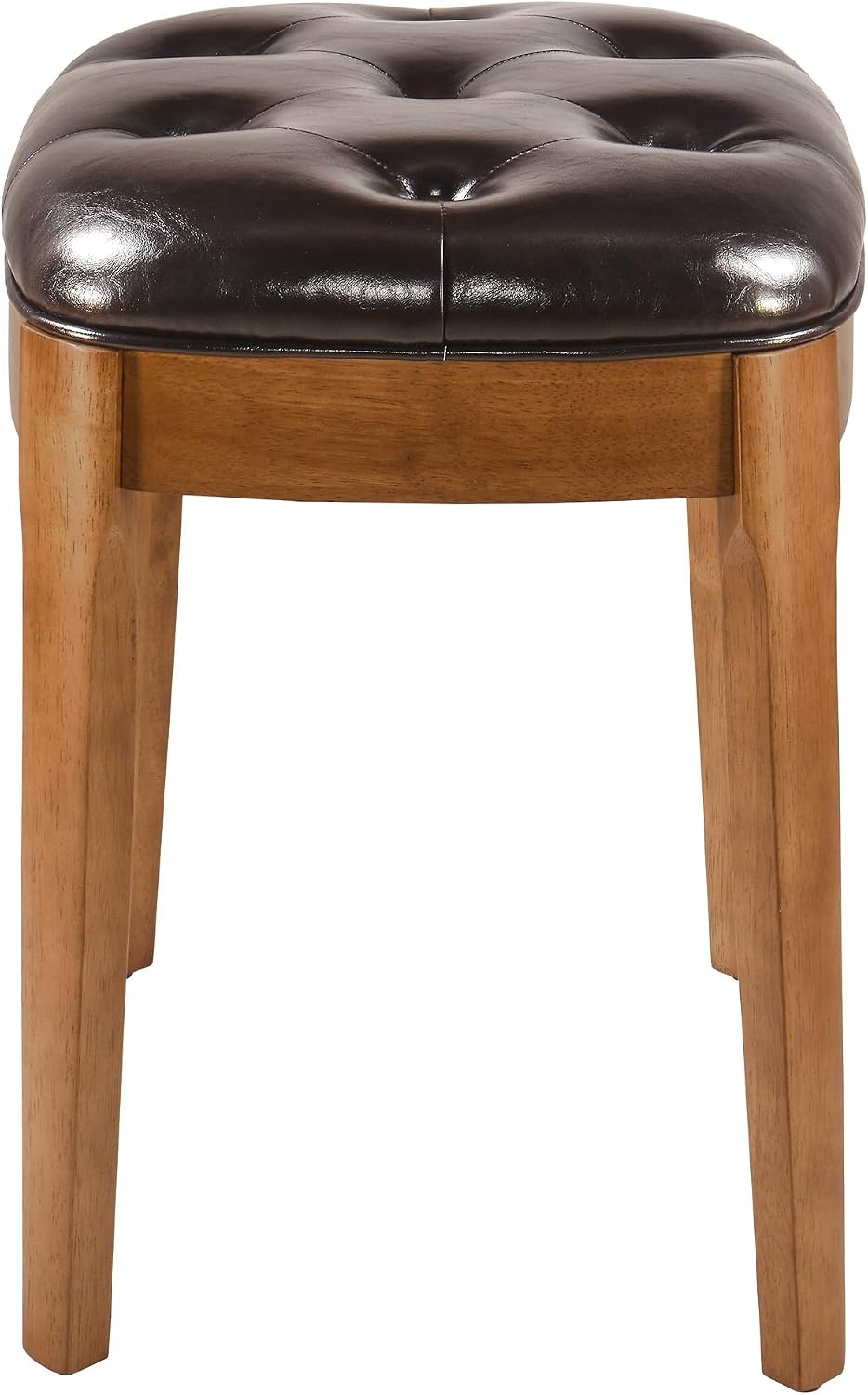 Vanity Stool Bench with Upholstered, Modern Luxury Wood Stool ,Ottoman Shoe Bench for Living Room, Vanity, Entryway, 19.3"L x 14.9"W x 19.3"H Easy Assembly, Beeswax Leg & Dark Brown FD-HNY-DB