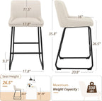 LUE BONA 26 Inch Counter Height Bar Stools Set of 3, Linen Upholstered Barstools, Barstool with Back, Comfortable Bar Chairs, Modern Counter Stools for Kitchen Counter Island