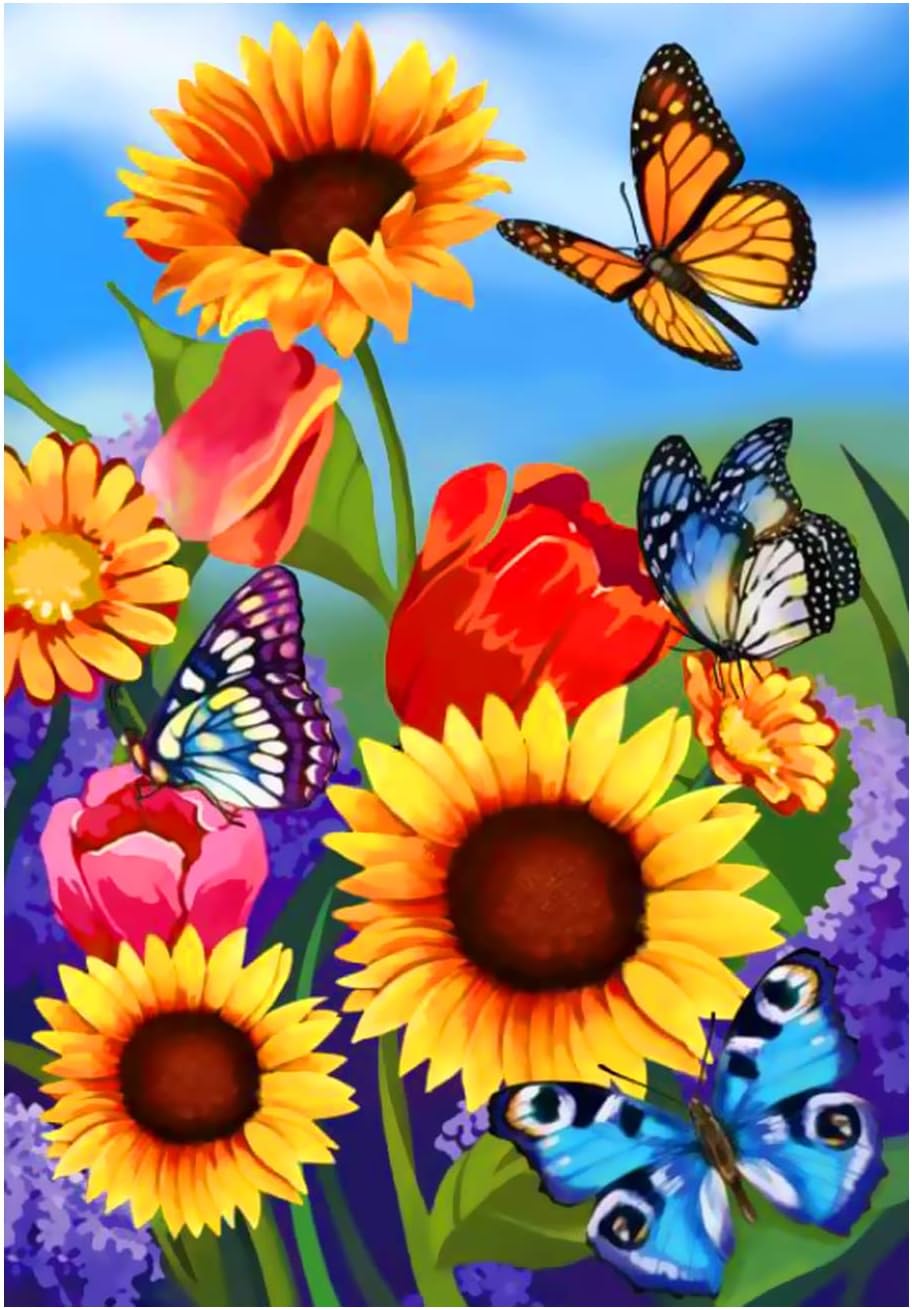 Fall sunflower garden flag 12x18 Double Sided Vertical, Small monarch Butterfly Floral Flower Welcome Garden Yard House Flags Outside Outdoor House sunflower Spring Summer Decor