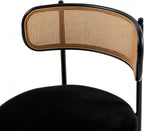 Rattan Dining Chairs Set of 4, Kitchen Chairs with Curved Cane Backrest &Metal Legs, Modern Dining Room Chair, Round Upholstered Sherpa Chair for Living Room, Black