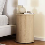 Round Fluted End Table for Living Room, Modern Wooden Sofa Couch Side Table for Small Spaces, 21.9" H Nightstand Set of 2 for Bedroom (Oslo Oak)