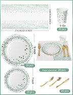141 Pieces Green Dots Party Supplies, Party Dinnerware Sets Include Paper Plates Napkins Cups Silverware, for Wedding Bridal Shower Engagement Birthday Parties Decoration -20 Serves