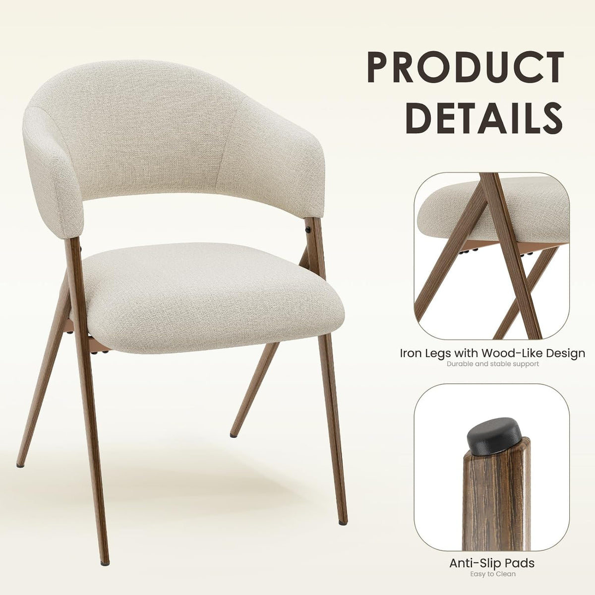 COLAMY Modern Dining Chairs Set of 6, Upholstered Fabric Dining Room Kitchen Island Dinner Chairs with Iron Legs, Open Back and Padded Seat for Living Room/Bedroom/Restaurant/Cafe, Beige