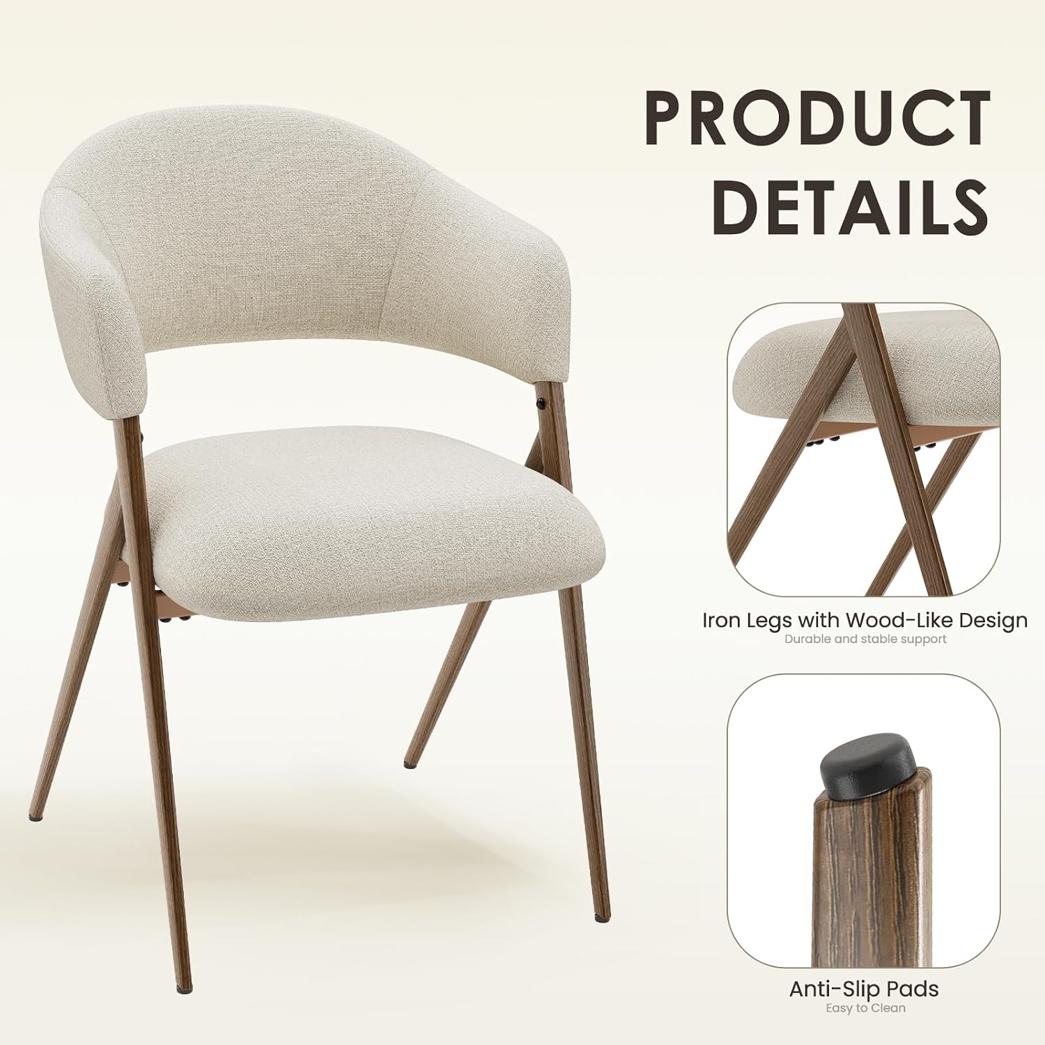 COLAMY Dining Chairs Set of 4, Modern Upholstered Dining Room Kitchen Chairs with Iron Legs, Open Back and Padded Seat, for Living Room/Restaurant/Cafe, Beige