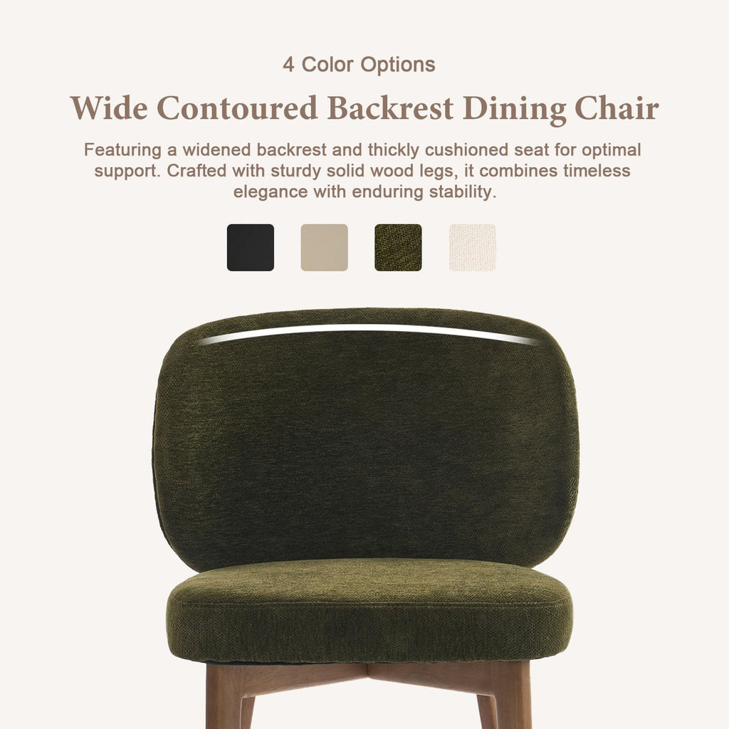 YOUNUOKE Single Dining Chair Modern Dining Room Chair Green | Upholstered Chenille Fabric Kitchen Chair, Widen Curved Backrest Comfy Side Accent Chairs with Wide Padded, Wood Legs