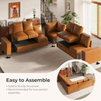ELUCHANG 113" V-Shaped Modular Sectional Sofa Couch, Modern 7-Seat Premium Faux Leather Deep Seat Sofa with Corner, Removable Cover, Easy Assembly, Large Sofas & Couches for Living Room, Office, Brown
