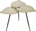 Delft Isle Natural-Inspired Shaped Accent Table | Neutral Almond Finish with Whitewash Detailing | Three-Tiered Leaf Tabletop with Veining | Black Tripod Metal Legs | Whimsical Leaves Wood Furniture