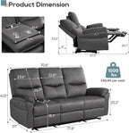 Reclining Sofa, Power Reclining Sofa with Drop-Down Table & Cup Holders, Modern 3 Seat Power Reclining Couch, Wall Hugger Sofa Recliner for Living Room Furniture Sets(Dark Gray)