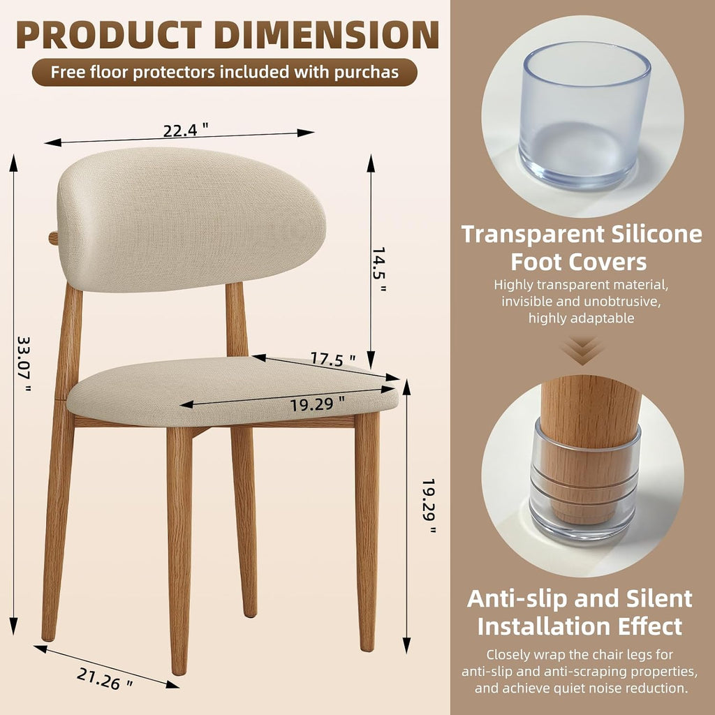 Dining Chairs Set of 4, Modern Fabric Upholstered Dining Room Chair MetalKitchen Chairs, Farmhouse Dinner Chair for Kitchen Dining Room, Beige