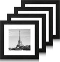 8x8 Picture Frames Set of 4 with High Definition Real Glass, Black Frames Display 6x6 Picture with Mat or 8x8 Without Mat, Wood Square 8 x 8 Photo Frame for Wall Mount and Tabletop Display