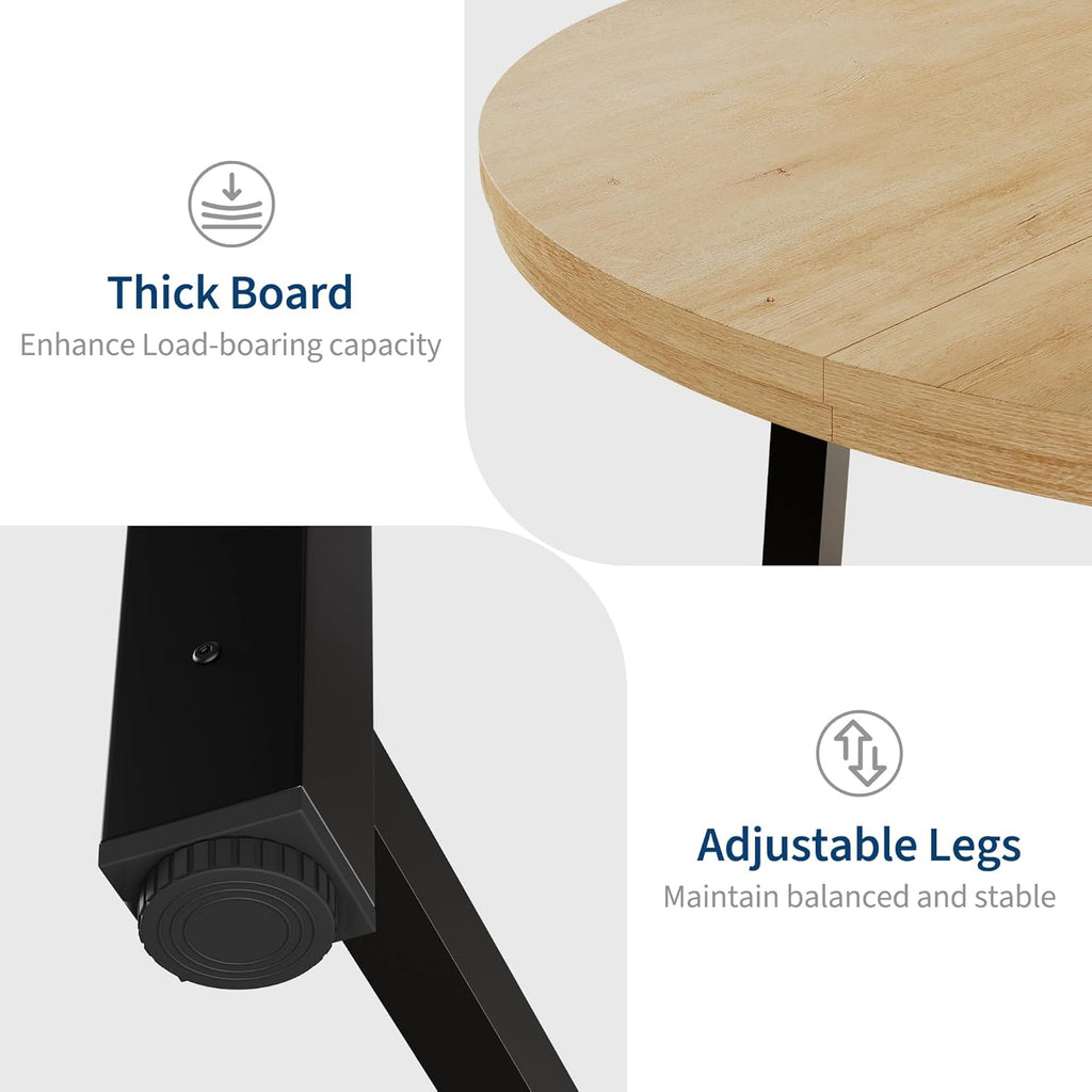 IDEALHOUSE 47" Round Dining Table for 4, Kitchen Dining Room Table with Sturdy Metal Frame, Wood Circle Kitchen Table for Space Saving - Natural Oak (No Chairs)