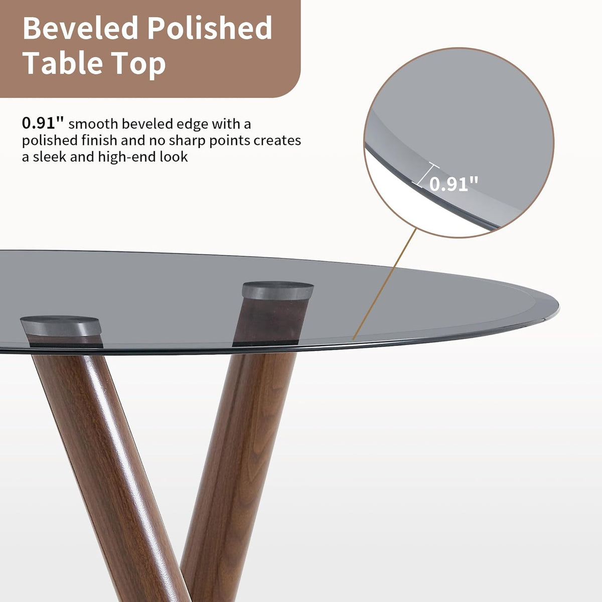 LKTART Small Glass Dining Table for 2-4 People, 35" Round Dining Table with Metal Legs, Glass Kitchen Table for Dining Room Home Office Small Spaces, Walnut