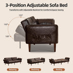 HALLYBEE 85" Futon Faux Leather Couch with Adjustable Armrests Coffee Brown | Futon Sofa Bed, Sleeper Sofa, Small Couch with Pillows, Side Pockets, Mid Century Modern, Living Room, Bedroom, Apartment