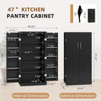 Shintenchi 47'' Kitchen Pantry Cabinet, 5-Layer Storage Cupboard, Black | Adjustable Shelves, for Organizing and Storing Food Items, Versatile Buffet Sideboard, for Kitchen, Bathroom and Laundry