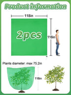 ANPHSIN 2 pcs 9.8ft x 9.8ft Extra Large Plant Covers Freeze Protection- Winter Shrub Plant Protection Bags, Frost Blankets Cloths with Drawstring for Outdoor Garden Potted Plants Shrub, Green