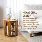 MyGift Hexagon Acacia Wood End Table with Shelf – 20-Inch Tall Small Side Table for Living Room or Bedroom