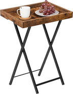 HOOBRO TV Tray Table, Folding Table with Removable Serving Tray, Stable TV Tray Snack Table for Small Space, Portable End Table, for Snacks and Meals in Living Room, Rustic Brown BF29BZ01