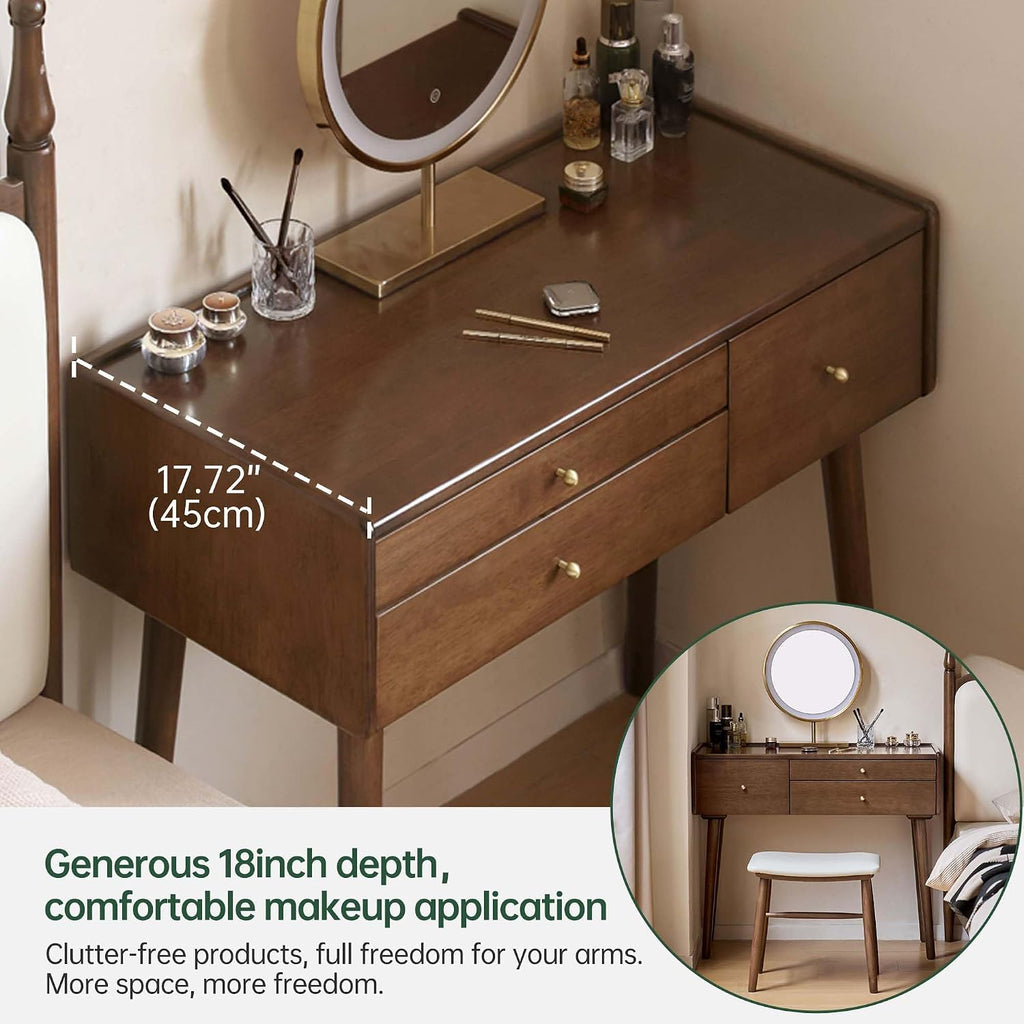 Vanity Desk, Solid Rubberwood Dressing Table, Study Desk and Vanity Table for Bedroom, 18" D x 29" W x 32" H (NO Mirror and NO Stool, only Vanity Desk)
