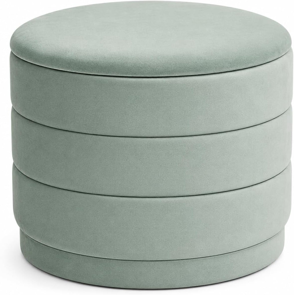 23" Round Velvet Storage Ottoman with Reversible Lid, Soft Padded Footrest and Hidden Storage, Large Upholstere Tray Top Ottoman Footstool for Living Room, Bedroom, Entryway, Sage Green
