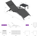 PURPLE LEAF Patio Pool Lounge Chaise Set of 3 Outdoor Lounger Chair, Black | 2 Chaise + 1 Table, Aluminum Frame, UV Textilene Fabric, Adjustable Headrest & 5 Recline Angles, Stackable, S-Curve Backrest