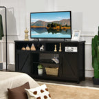 Tangkula Modern Farmhouse TV Stand, 59-Inch Storage Cabinet for TVs Up to 65 Inches, Double Barn Doors, Adjustable Shelves, Wood Entertainment Center Console Table for Living Room (Black)