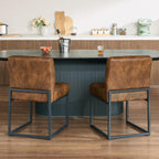 GrandNoor Coffee Faux Leather Dining Chairs Set of 4, Mid-Century Modern Dining Room Chairs with Armless, Checkered Kitchen Chair with Metal Legs