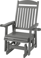 Poly Lumber Patio Glider for One Person, with Cup Holders, High Backrest and Deep Contoured Seat, HIPS Material, All-Weather Resistant, Heavy Duty 700 LBS (Gray)