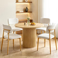 weselon Mid-Century Modern Dining Chairs Set of 4, Upholstered Velvet Dining Room Chairs with Ergonomic Curved Backrest, Wood Grain Metal Frame with Adjustable Feet (Natural Frame+Gray White Seat, 4)