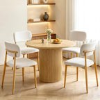 weselon Mid-Century Modern Dining Chairs Set of 4, Upholstered Velvet Dining Room Chairs with Ergonomic Curved Backrest, Wood Grain Metal Frame with Adjustable Feet (Natural Frame+Gray White Seat, 4)