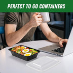 50 Pack (100-Piece) 38 oz Meal Prep Containers Reusable with Lids, Sturdy Leakproof & Food Safe, Microwave, Freezer, Dishwasher Safe Prep Containers, To Go Take Out Plastic Food Storage