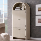 IFGET 71" Tall Arched Kitchen Pantry, Modern Fluted Wood Storage Cabinet with Doors, 3 Adjustable Shelves, 6 Door Shelves, Organizer, Versatile Cupboard for Kitchen, Bathroom, Cream