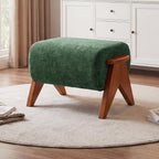 Linen Padded footstools Mid Century Modern Ottoman with Wood Frame, Lounge Upholstered Ottoman, Reading Chair, Sturdy Base, Suitable for Resting Your feet on a Lounge Chair Green