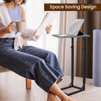 C-Shaped End Table for Couch, Adjustable Sofa Side Table with Sturdy Metal Frame, Small Space Rustic Gray TV Tray Table for Living Room, Bedroom, Bedside, Modern Functional Accent Furniture