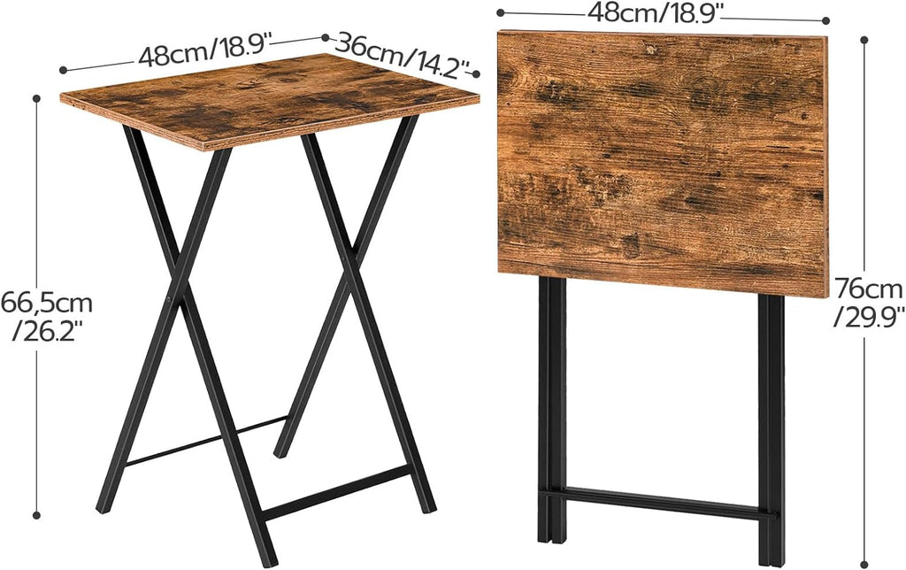 HOOBRO Folding TV Tray Tables, Set of 4 TV Trays with Storage Rack, Industrial Side Table for Eating at Couch, Foldable Snack Table for Small Space, Easy Assembly, Rustic Brown and Black BF50BZ01
