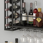 Wall Mounted Wine Rack with Glass Holder, 40" W x 9.8" D x 21.6" H | Hanging Floating Bar Liquor Shelves, Metal Bottle Holder Wine Storage Display Shelf for Home Bar Dining Room Kitchen