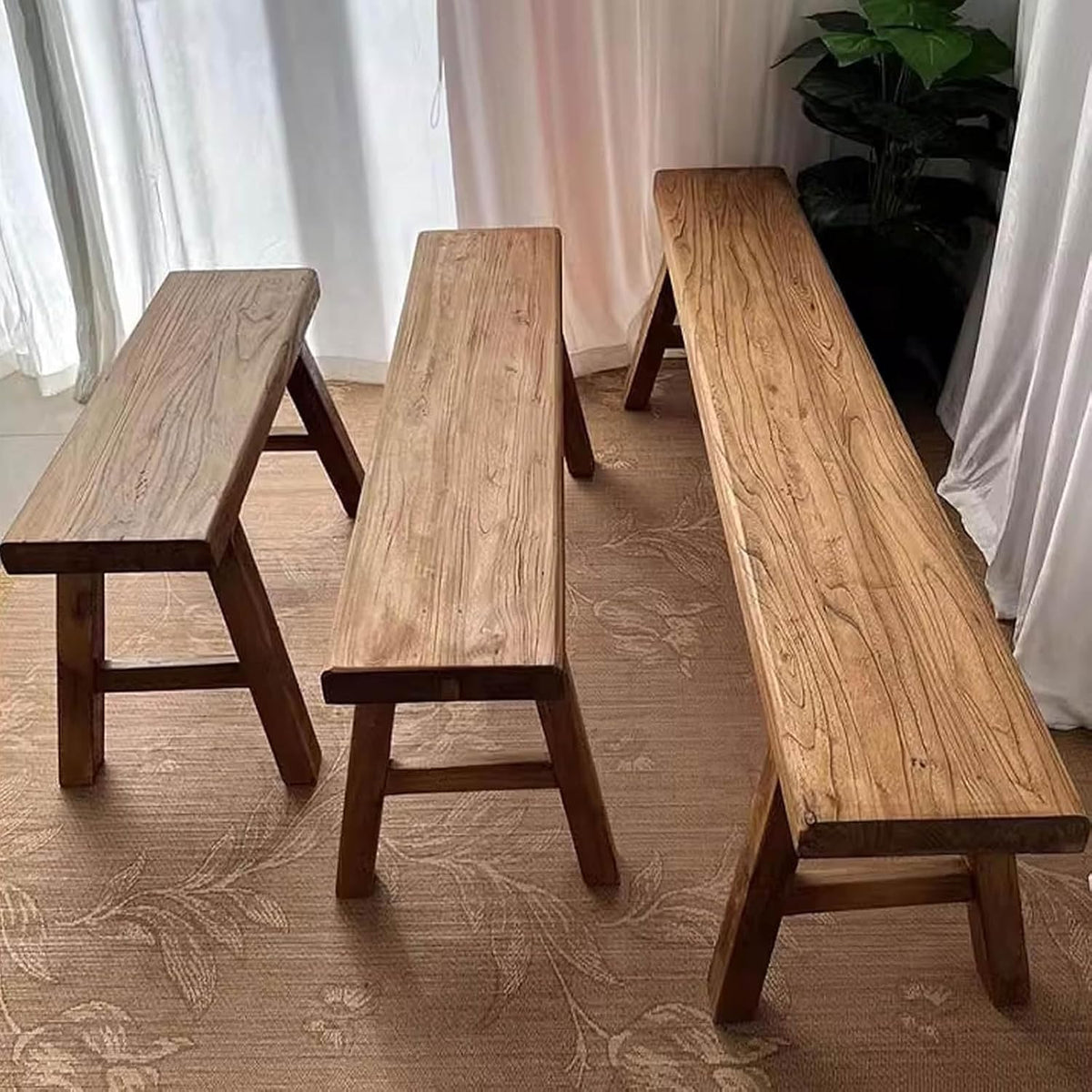 Narrow Bench For Entryway Skinny Hallway Shoe Benchs End Of Bed Slim Farmhouse Indoor Solid Wood Rustic Noodle Bench 19.6/39.3/62.9/70.8 In Length For Bedroom Living Room Kitchen(19.6x10.2x17.7in)