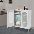 Accent Cabinet with Glass Doors – 3 Tier Storage, Modern Coffee Bar Station Pantry Cupboard Accent Cabinet for Kitchen Living Room Bedroom Bathroom, 31.5"x15.8"x40"(Creamy White)