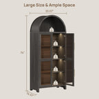 SICOTAS 74" Arched Display Cabinet with Glass Doors Set of 2, Dark Grey Oak
