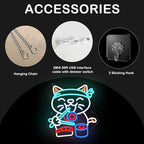 Wanxing LED Neon Sign for Wall Decor, Ramen Cat Eat Sushi Neon Light, USB Powered Dimmable, 5V/2A, 12.6"x13.8" for Home, Party, Gift, Office, Bedroom, Kitchen, Sushi Lover