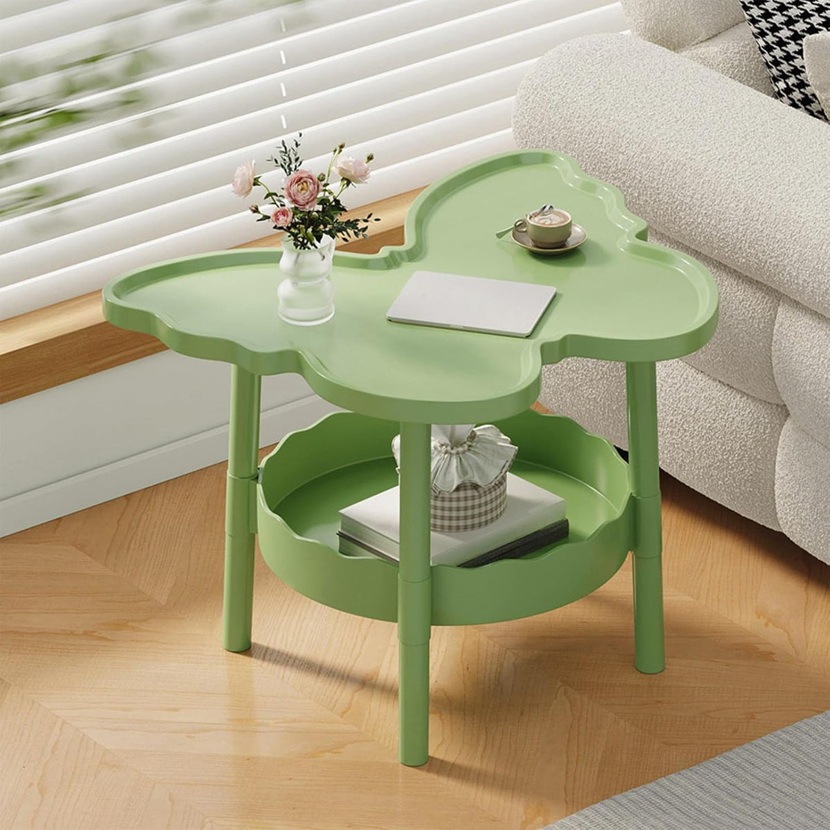Bedroom Side Table,Curved End Table Small Night Stand with 2 Layer Storage Space for Bedroom,Living Room,Bed Side Tables Easy to Move and Install, Nightstands for Small Space, Butterflies Shaped