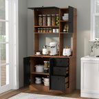 71" Large Kitchen Pantry Cabinet with Microwave Shelf, Wooden Tall Pantry Hutch with 3 Drawers, Adjustable Shelves, Farmhouse Kitchen Hutch Storage Cabinet for Dining Room (Walnut)